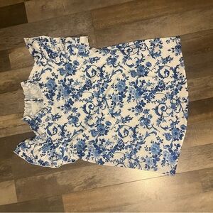 Floral Blue and White Blouse